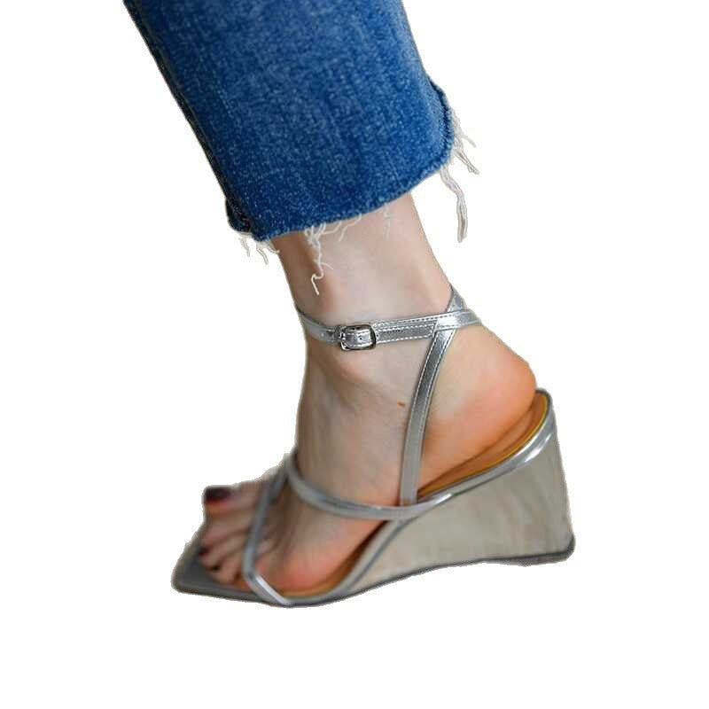 Damen elegante Plateau-Sandalen mit verstellbarem Riemendesign