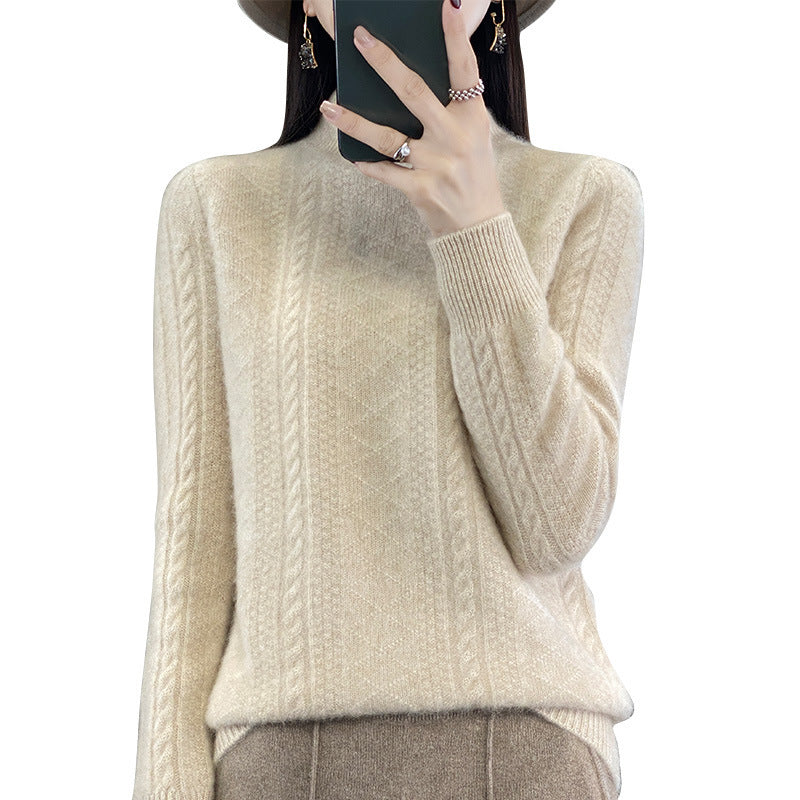 Damen Weicher Zopfstrick-Mockneck-Pullover mit leichtem Mohair-Effekt Shop Nory