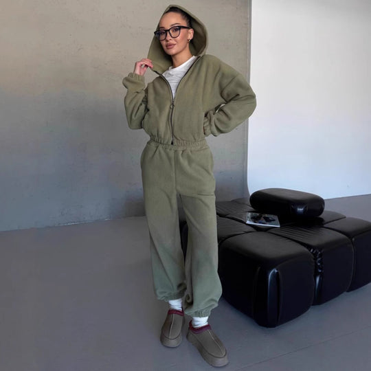 Damen kuscheliges Fleece-Hoodie und Jogginghose Lounge-Set mit Reißverschluss Kapuze elastischem Bund Shop Nory
