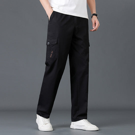 Herren Weite Cargo-Hose mit elastischem Bund, aufgesetzten Klappentaschen & geradem Bein Shop Nory