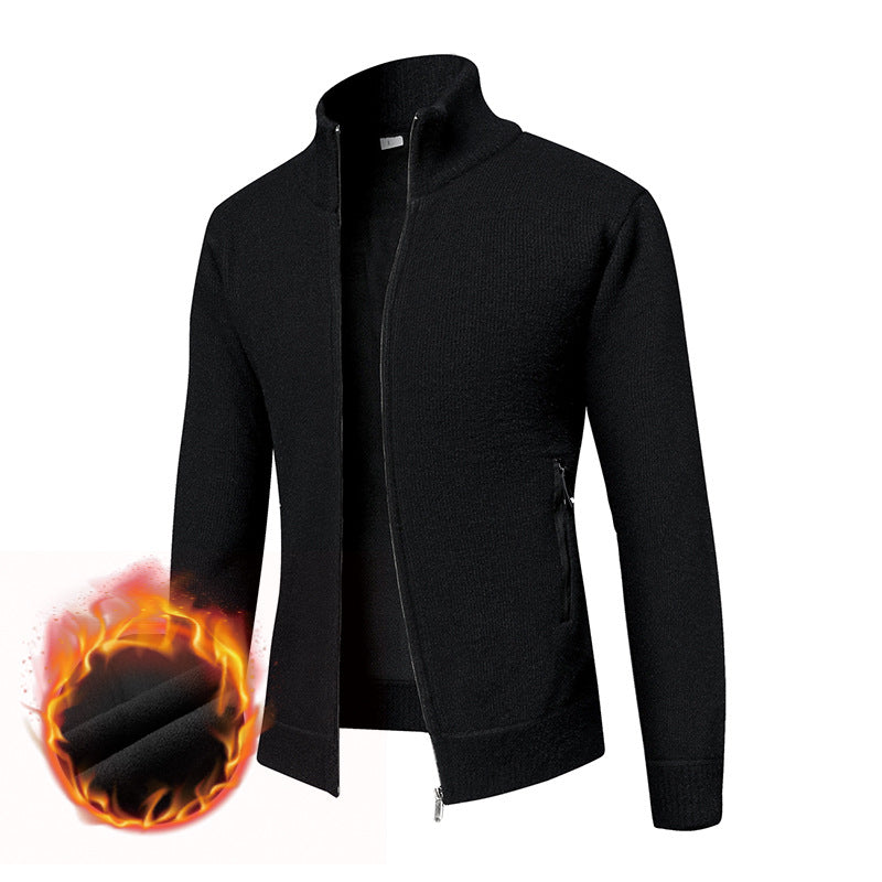 Herren Thermogefütterte Strickjacke mit Stehkragen und Mikrofleece-Innenfutter Shop Nory