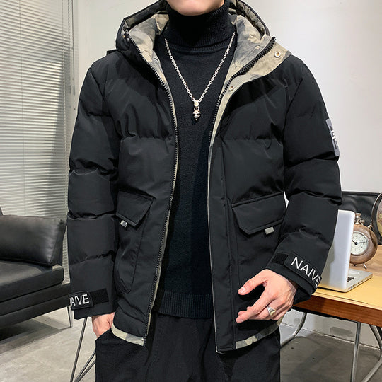Herren gesteppte Kapuzenjacke mit Pattentaschen und verstellbaren Klettmanschetten Shop Nory