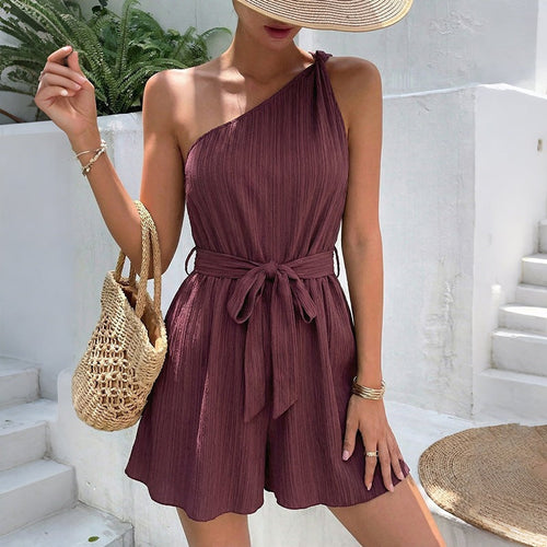 Damen Einseitiger Jumpsuit mit tailliertem Gürtel und fließendem Schnitt