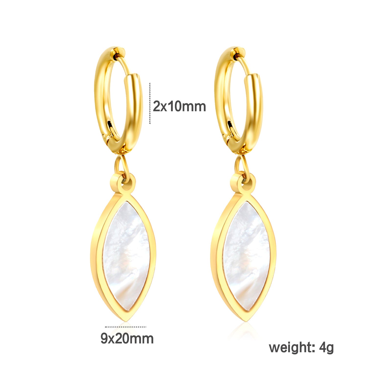 Damen Hängende Ohrstecker mit luxuriösem Muschel-Anhänger aus goldplattiertem Edelstahl Shop Nory