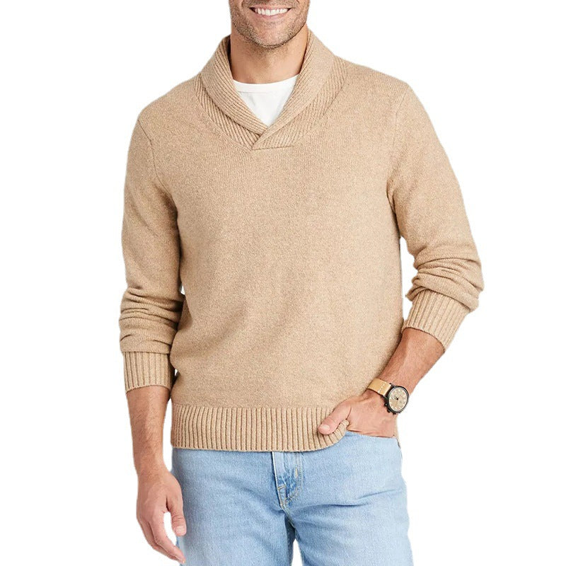 Herren Schalkragen-Pullover aus meliertem Feinstrick mit Rippbündchen Shop Nory