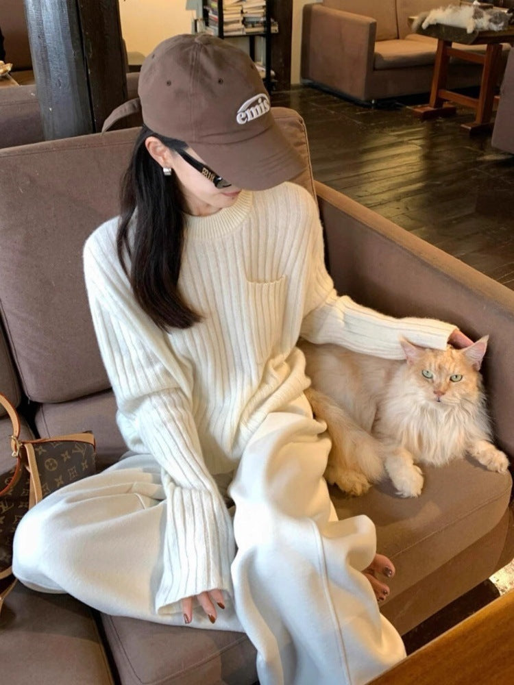 Damen Oversize-Rippenstrickpullover mit Brusttasche und Mockneck Shop Nory