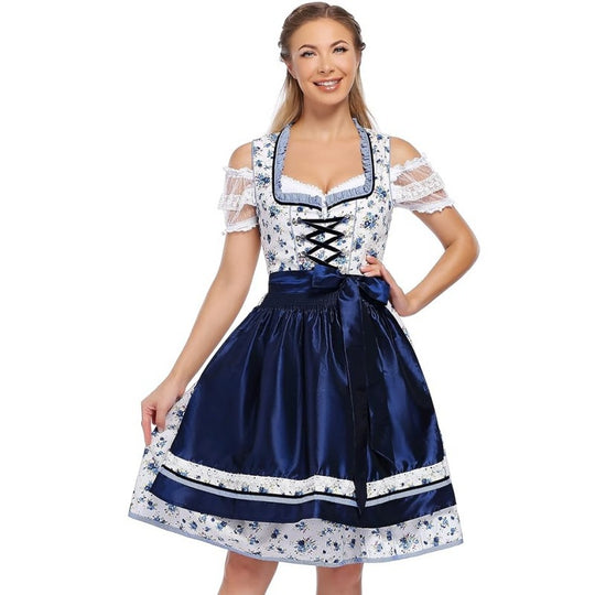 Damen nan traditionelles Dirndlkleid mit Herzausschnitt, korsettähnlicher Schnürung und kariertem Schürzenrock Shop Nory
