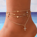 Damen Fußkettchen-Set mit zarten Herz- und Kreuzanhängern Shop Nory