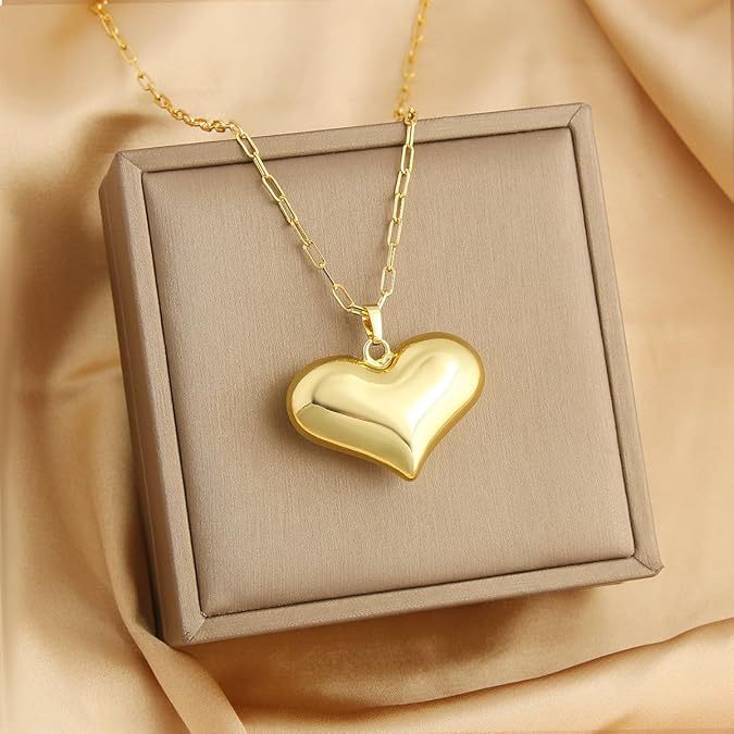 Damen Halskette mit herzförmigem Anhänger aus hochwertigem Edelstahl und elegantem Gliederdesign Shop Nory