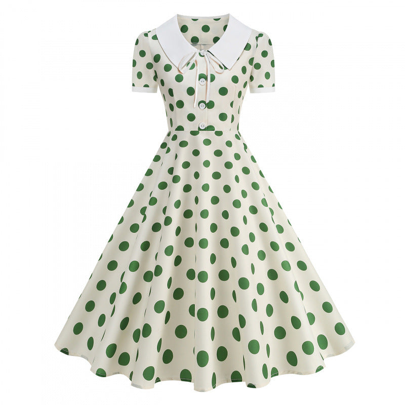 Damen Retro Maxikleid mit Kragen und Punkten