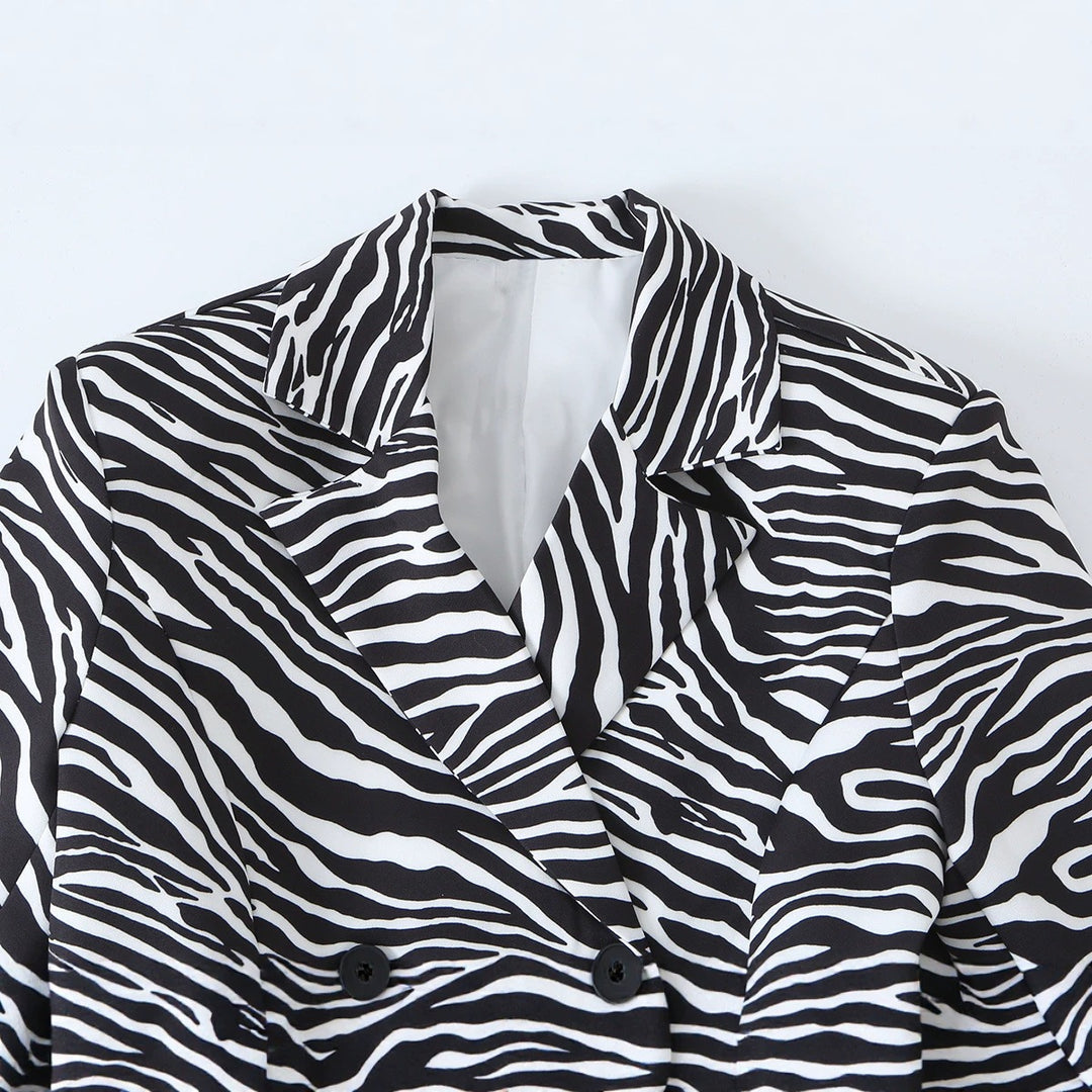 Damen Zebra-Print Blazer im Tailoring-Look mit Doppelreiher und figurbetonter Taille Shop Nory
