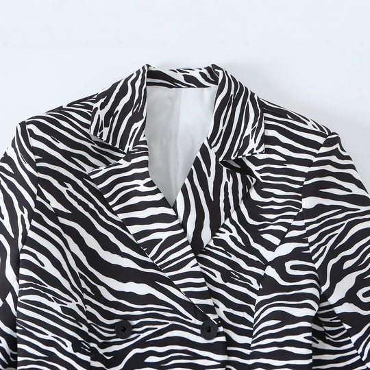 Damen Zebra-Print Blazer im Tailoring-Look mit Doppelreiher und figurbetonter Taille Shop Nory
