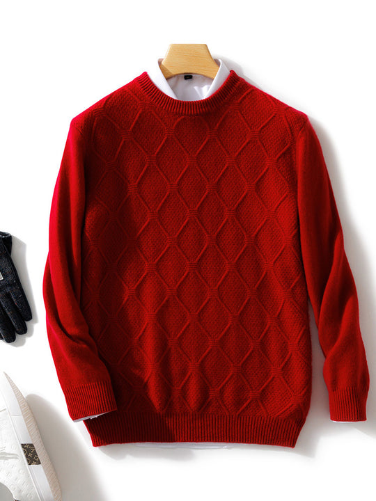 Herren Strukturierter Rauten‑Strickpullover mit Rundhalsausschnitt und kaschmirähnlicher Weichheit Shop Nory