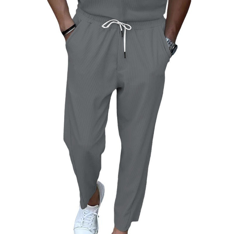 Herren Leichte Casual-Hose mit elastischem Bund, Kordelzug & feiner Längsstruktur Shop Nory