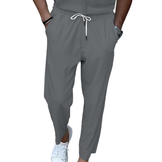 Herren Leichte Casual-Hose mit elastischem Bund, Kordelzug & feiner Längsstruktur Shop Nory