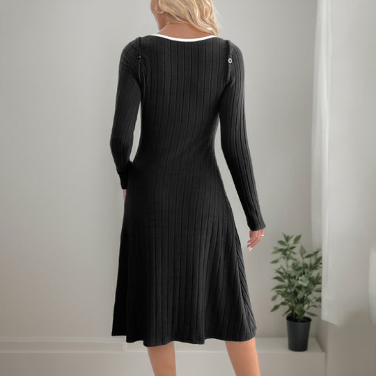 Damen Geripptes Strick-Midikleid mit V-Ausschnitt, figurbetonter Silhouette und seitlichem Schlitz Shop Nory