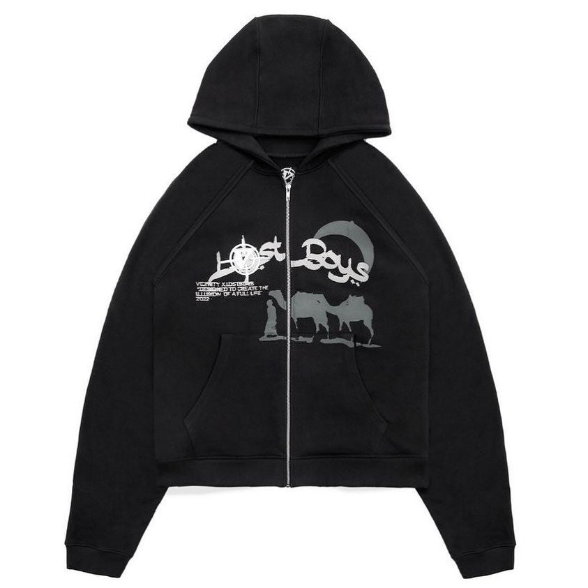 Damen nan Kapuzenjacke mit durchgehendem Reißverschluss und Rippenherz-Print Shop Nory