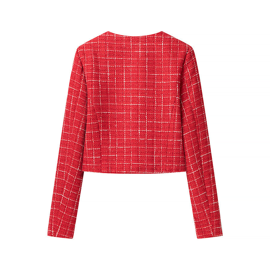 Damen Kurzgeschnittener Bouclé‑Tweed‑Blazer mit Rundhals, Zierknöpfen und aufgesetzten Taschen Shop Nory