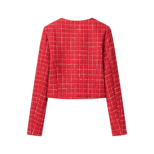 Damen Kurzgeschnittener Bouclé‑Tweed‑Blazer mit Rundhals, Zierknöpfen und aufgesetzten Taschen Shop Nory