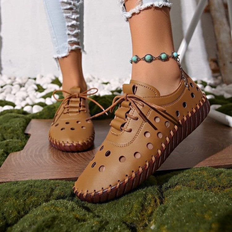 Damen Freizeit-Schnürschuhe mit atmungsaktiver Loch-Detailgestaltung