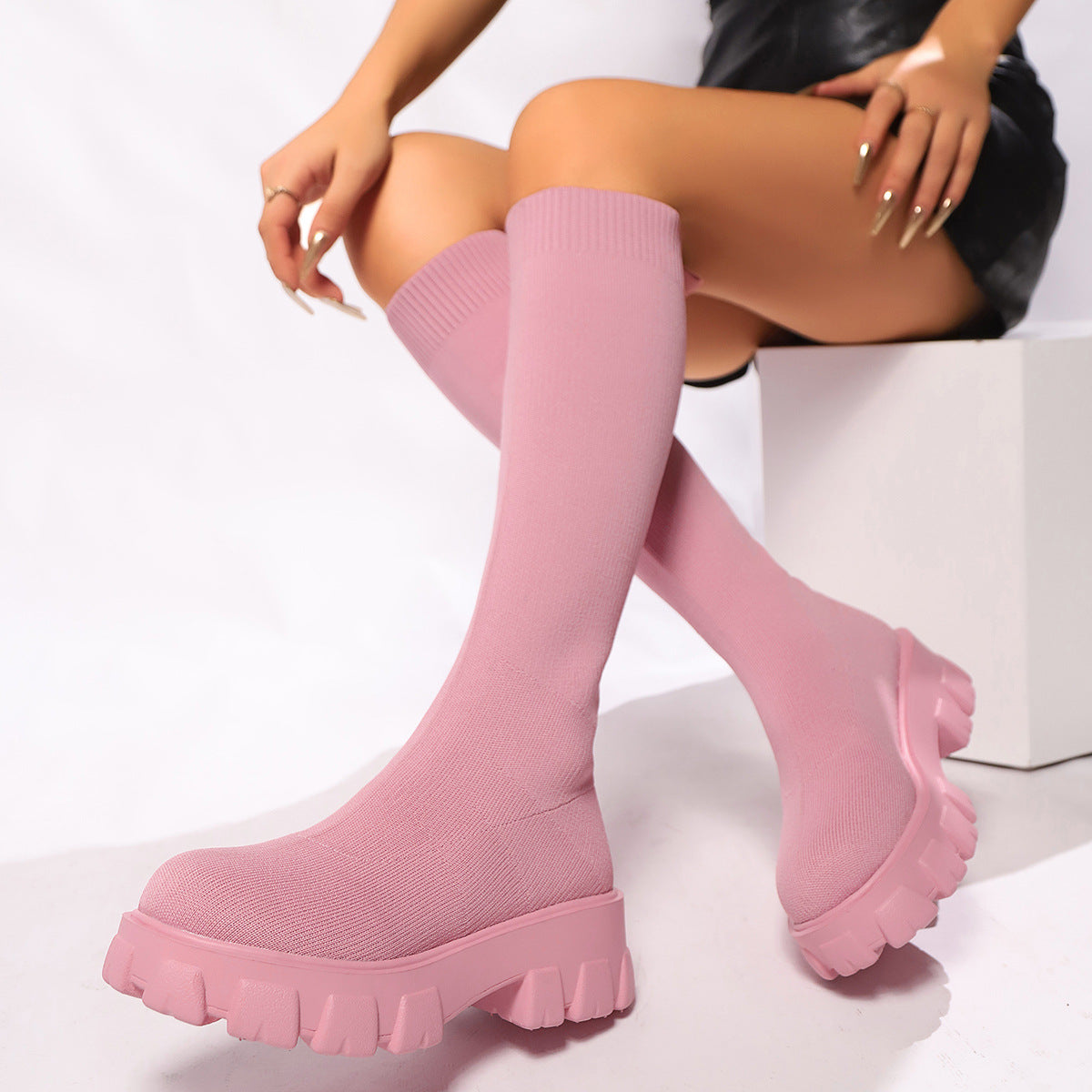 Damen Tragbare Overknee-Stiefel mit Auffälligem Muster und Rutschfester Sohle