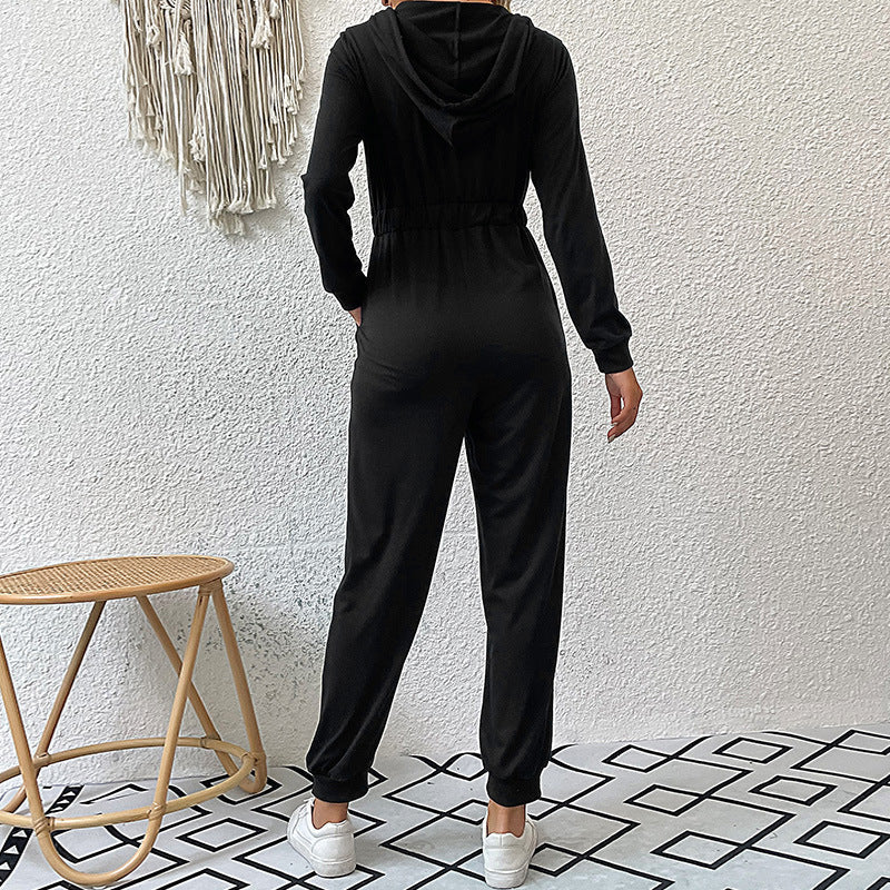Damen lässiger Jumpsuit mit praktischem Reißverschluss und elastischem Taillenband