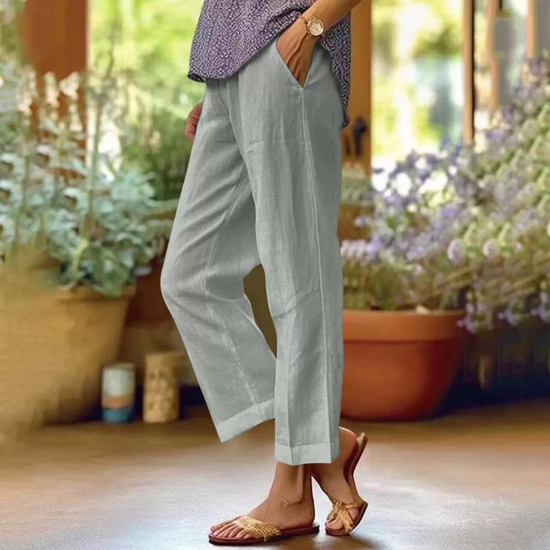Damen Leinenhose mit weitem Schnitt und praktischen Taschen