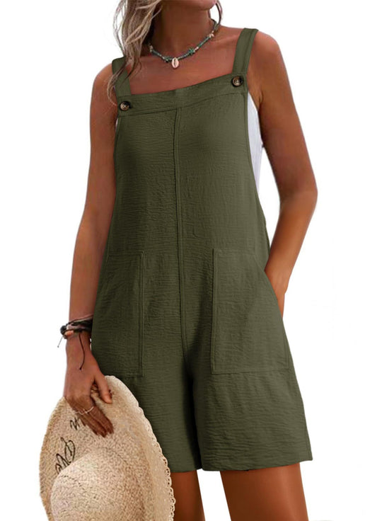 Damen Lässiger Kurz-Overall mit Trägern, Fronttaschen und Leinenoptik Shop Nory