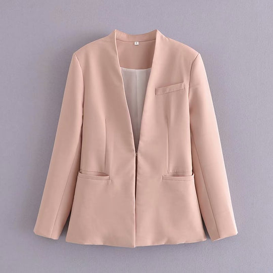 Damen Taillierter Blazer ohne Revers mit offener Front und Paspeltaschen Shop Nory