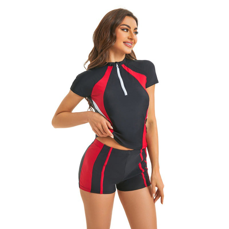 Damen Sport Bikini-Set mit Kurzarm-Oberteil und hohem Schnitt Shopnory