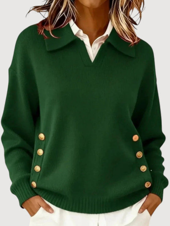 Damen Modischer Strickpullover mit Kragen und Knopfdetails