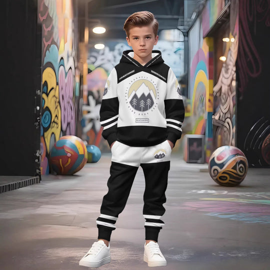 Unisex Kinder Jogginganzug mit Kapuzenpullover und detailreichem Auto-Print Shop Nory