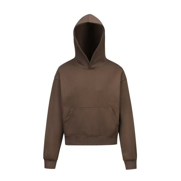 Damen nan kurzgeschnittener Boxy-Kapuzenpullover mit Kängurutasche und geripptem Komfortbund Shop Nory