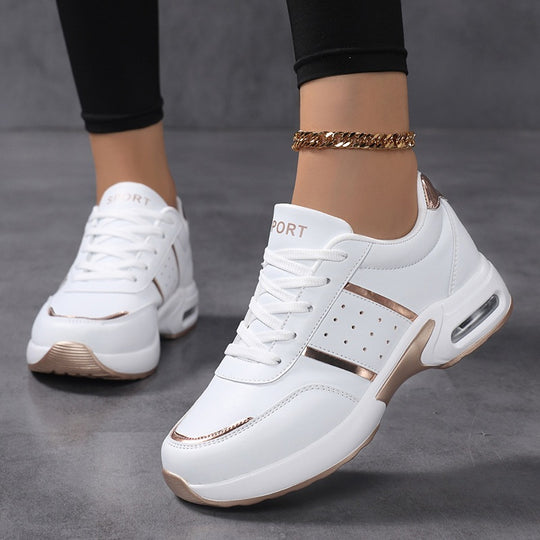 Damen Plateau‑Sneaker mit luftgepolsteter Dämpfung, Lederoptik & Metallic‑Akzenten Shop Nory