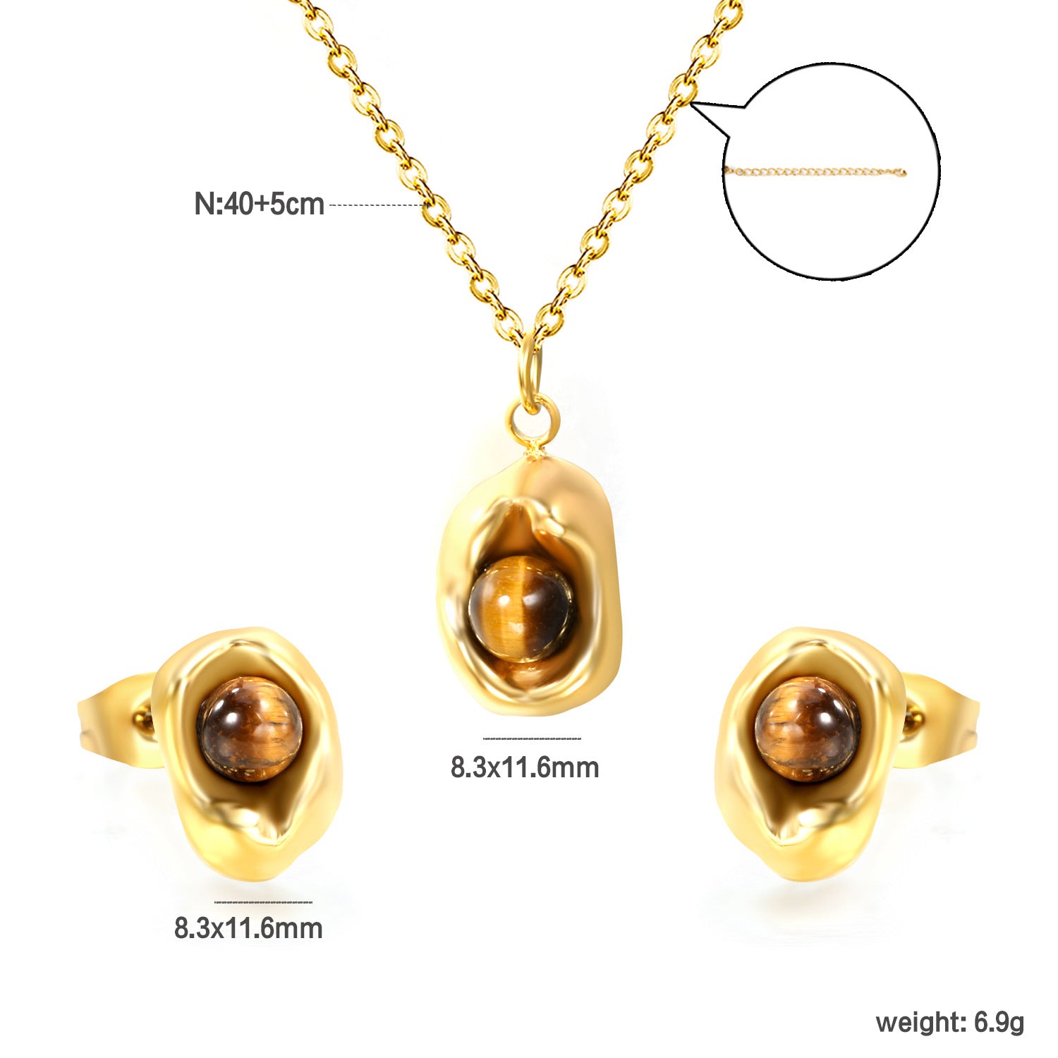 Damen Schmuckset mit elegantem Tigeraugen-Anhänger und stilvollen Ohrringen Shop Nory