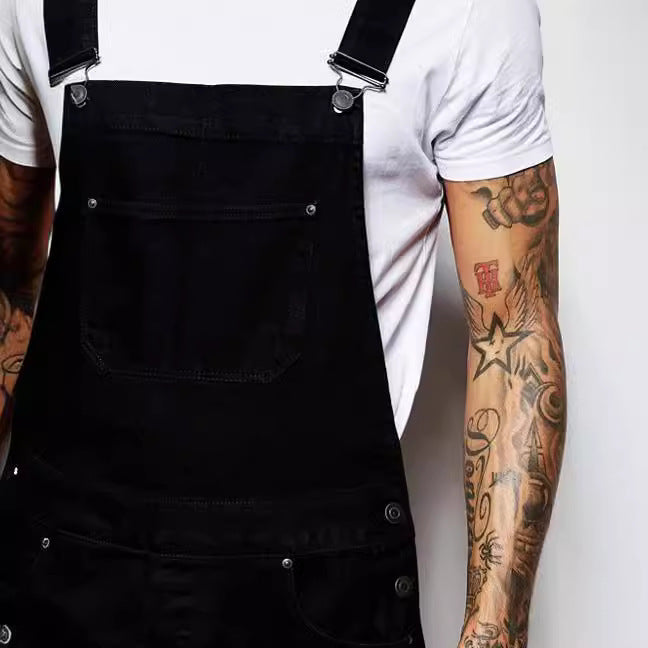 Herren lässige Denim-Latzhose mit verstellbaren Trägern und moderner Passform