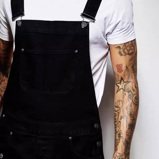 Herren lässige Denim-Latzhose mit verstellbaren Trägern und moderner Passform