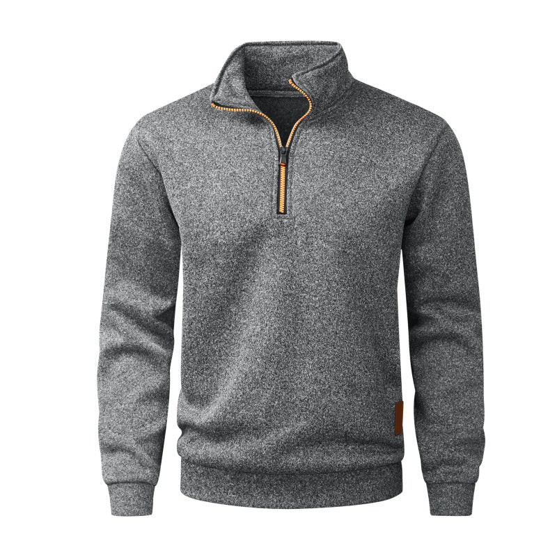 Herren Halber Reißverschluss-Fleecepullover mit Stehkragen, melierter Struktur & elastischen Bündchen Shop Nory