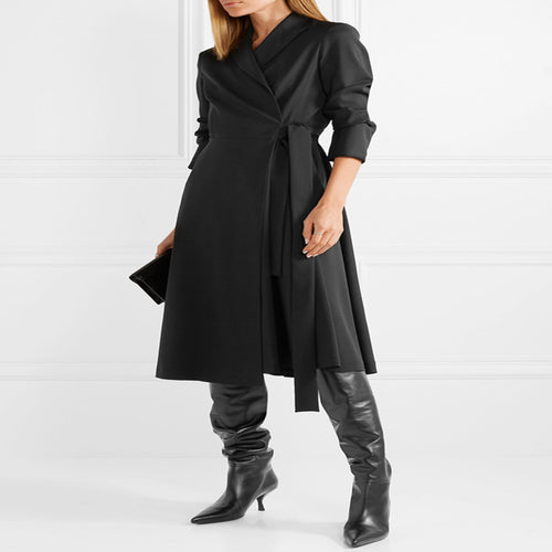 Damen Wickel‑Midikleid‑Mantel im Tailoring mit Schalkragen und Bindegürtel Shop Nory