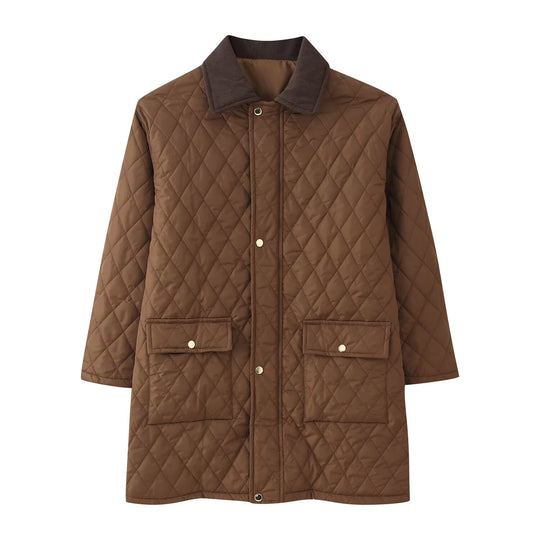 Damen Steppmantel mit Cordkragen, karierter Steppung und aufgesetzten Pattentaschen Shop Nory