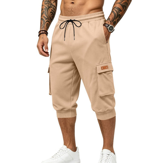 Herren Dreiviertel-Cargo-Jogginghose mit Kordelzug, aufgesetzten Taschen und Rippbündchen Shop Nory