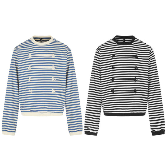 Damen maritimes Streifen-Sweatshirt mit Zierkordeln Shop Nory