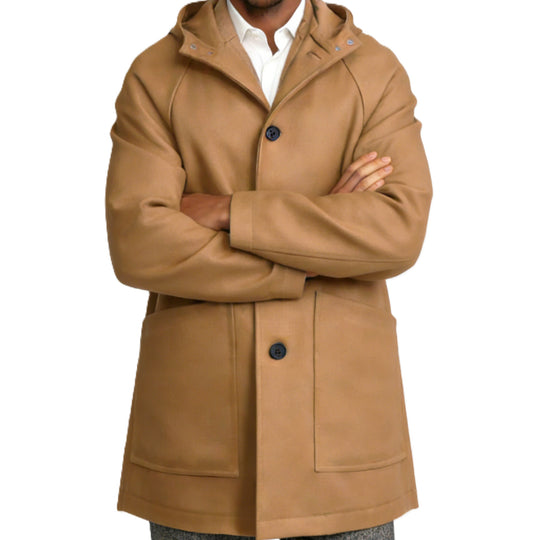 Herren Taillierter Wollmix-Mantel mit Kapuze und verdeckter Knopfleiste Shop Nory