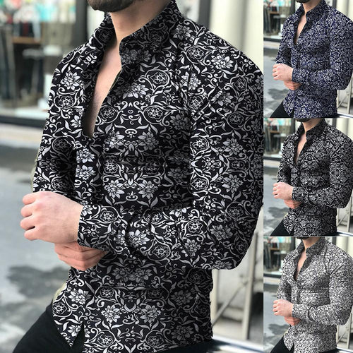 Herren figurbetontes Langarmhemd mit feinem Ornamentmuster und stretch Baumwollmischung Shop Nory