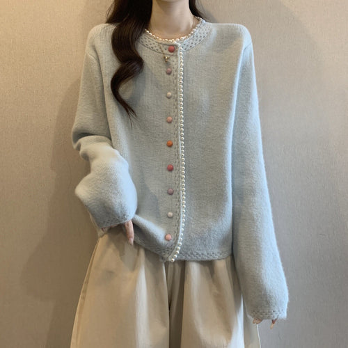 Damen Verspielte Strickjacke mit bunten Knöpfen Shop Nory