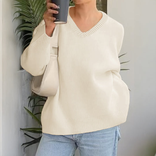 Damen nan oversized V-Ausschnitt Feinstrickpullover mit überschnittener Schulter, langen Kimonärmeln und breitem Rippbund Shop Nory