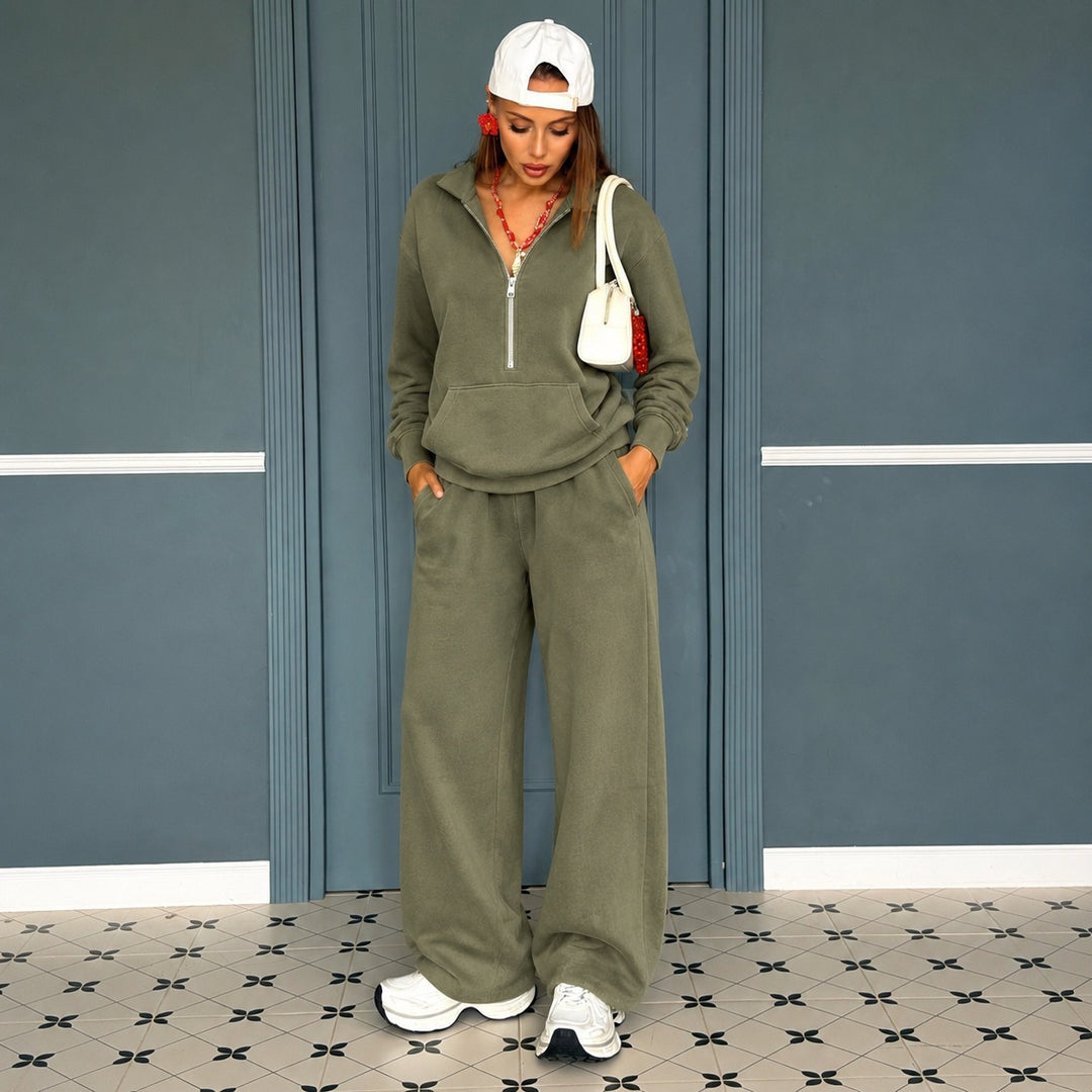 Damen lässiges Zip-Sweatset mit Polokragen und weitem Jogger-Schnitt Shop Nory