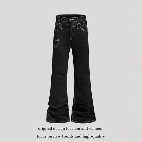 Damen hochgeschnittene Schlagjeans mit weitem Bein, Utility-Tasche und Kontrastnähten Shop Nory