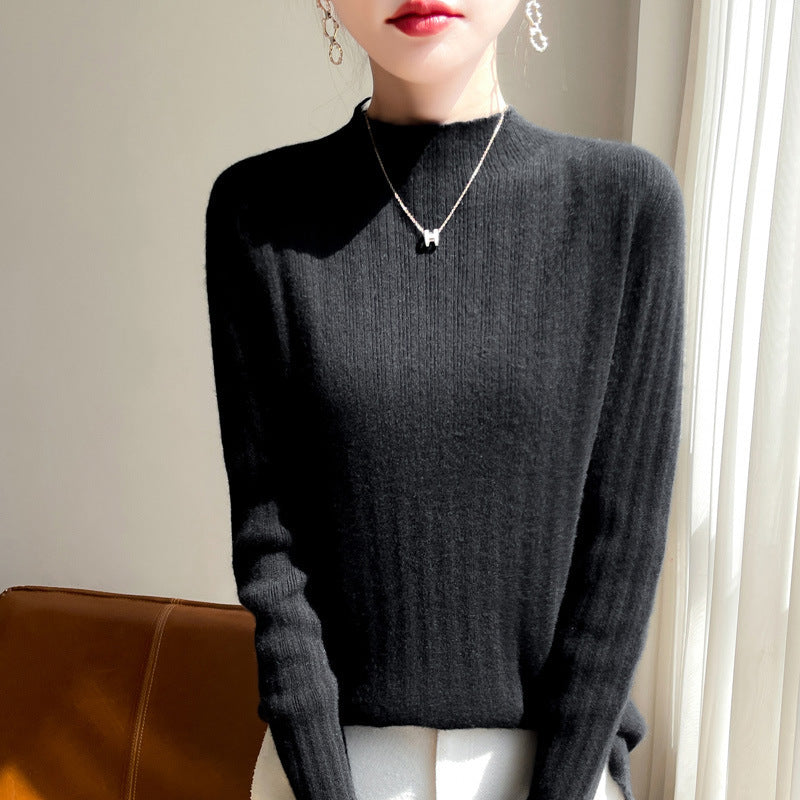 Damen Schmal geschnittener Feinstrick-Pullover mit kurzem Stehkragen und feiner Rippenstruktur Shop Nory