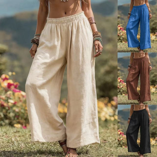 Damen Weite Leinenoptik Palazzo‑Hose mit elastischem Bund und Taschen Shop Nory